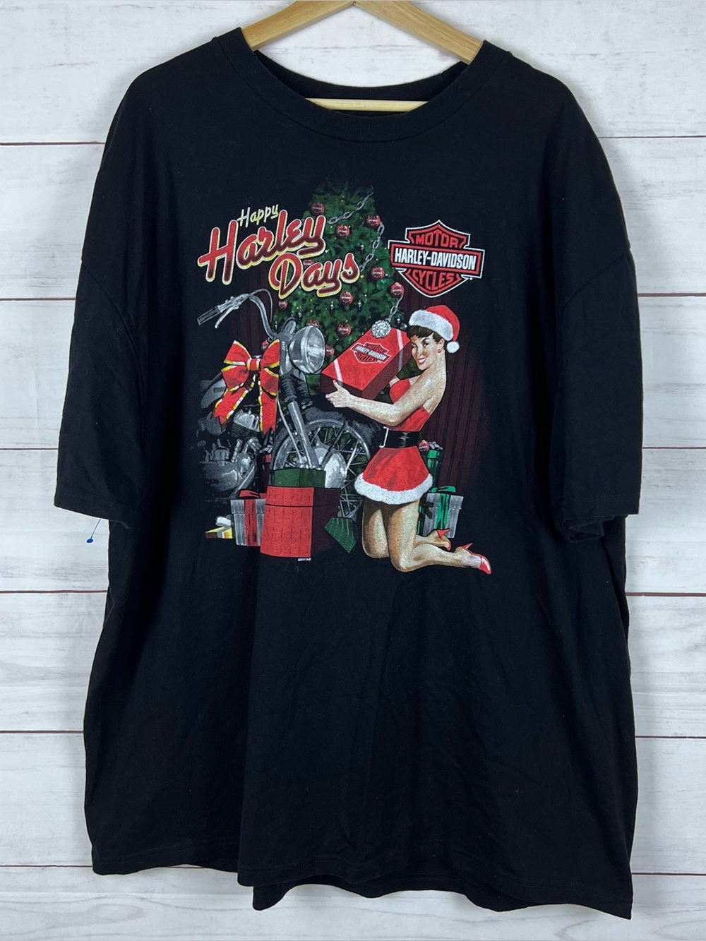 Harley Davidson Christmas Pinup Girl Shanghai China T-Shirt Black Size 3XL Mens
